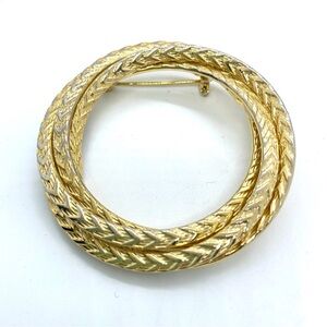 Large Goldtone Triple Textured Circle Brooch